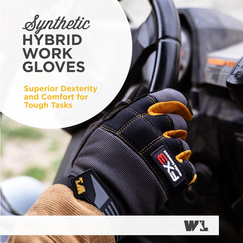 Wells Lamont FX3 Men's Work Gloves â€“ Dexterity, Synthetic Leather Palm, Reinforced Fingertipsâ€“ Stretch Spandex for Comfort â€“ Touchscreen-Ready, All-Purpose Use, Ergonomic Fitâ€“ Black, X-Large (7853XLC) - Image 2